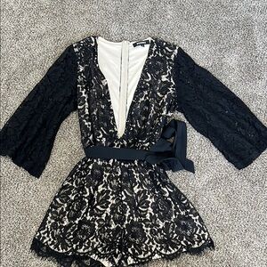 Black Lace Romper with Belt